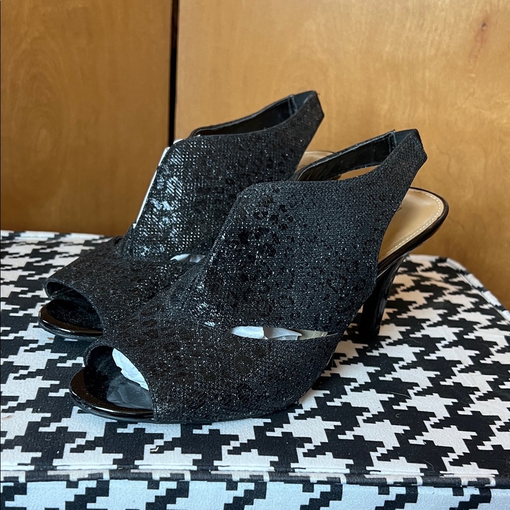 Bandolino Black Sparkle Open-Toe Heels